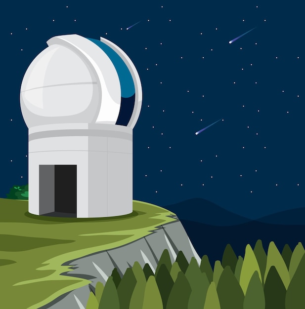 Free vector astronomy theme with big telescope on the hill