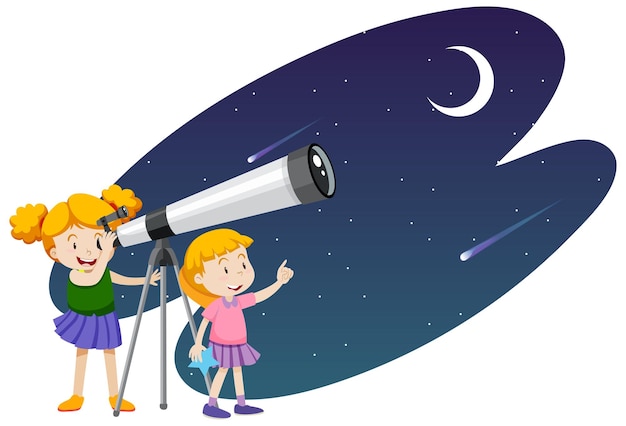 Free vector astronomy theme with girls looking at stars