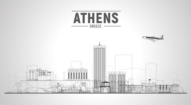 白い背景の上のパノラマとアテネギリシャの街のスカイラインベクトルイラスト古い建物とビジネス旅行と観光のコンセプトプレゼンテーションバナーのウェブサイトの画像