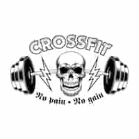 Free vector athletic gym. crossfit vintage emblem, bodybuilder skull with barbell