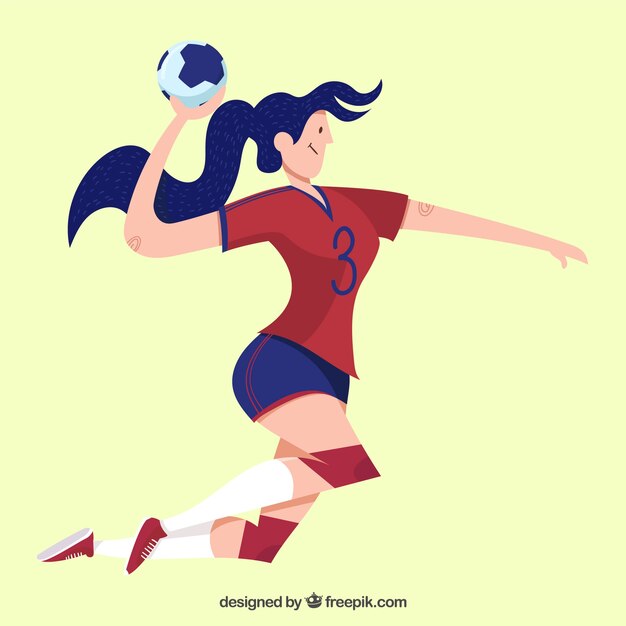 Athletic handball player with flat design