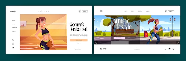 Free vector athletic lifestyle and women basketball landing