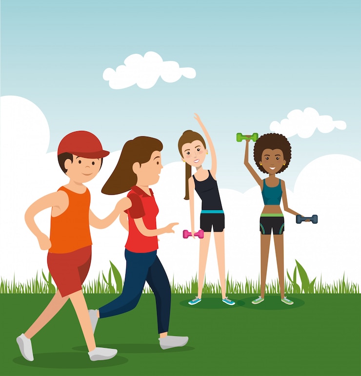 Free Vector athletic people practicing exercise characters
