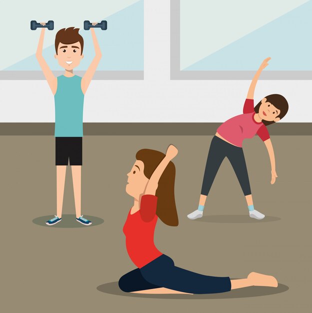 athletic people practicing exercise characters