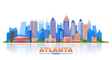Free vector atlanta georgia  city skyline white background flat vector illustration business travel and tourism concept with modern buildings image for banner or website