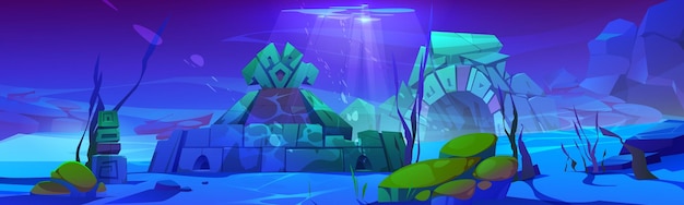 Free vector atlantic underwater ocean game background of ruin