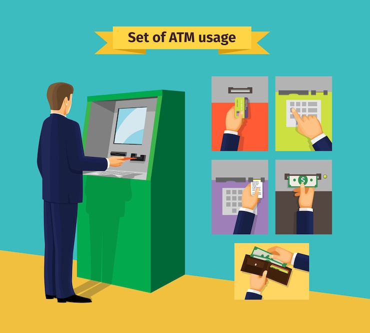 Free Vector atm machine. payments and receive money. vector illustration