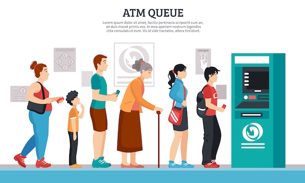 Vettore gratuito illustrazione di coda atm