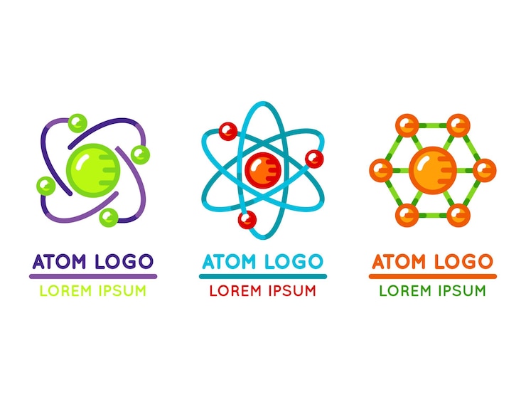 무료 Vector 플랫 스타일로 설정된 atom 로고. 미세한 핵 입자.