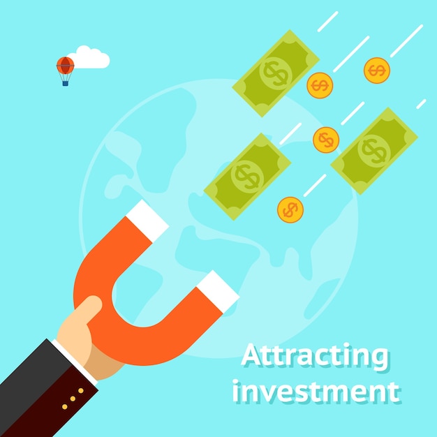 Attracting investments concept. money business success dollar magnet.