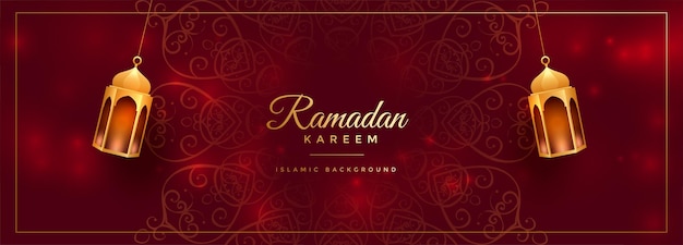 Free vector attractive red ramadan kareem decorative banner