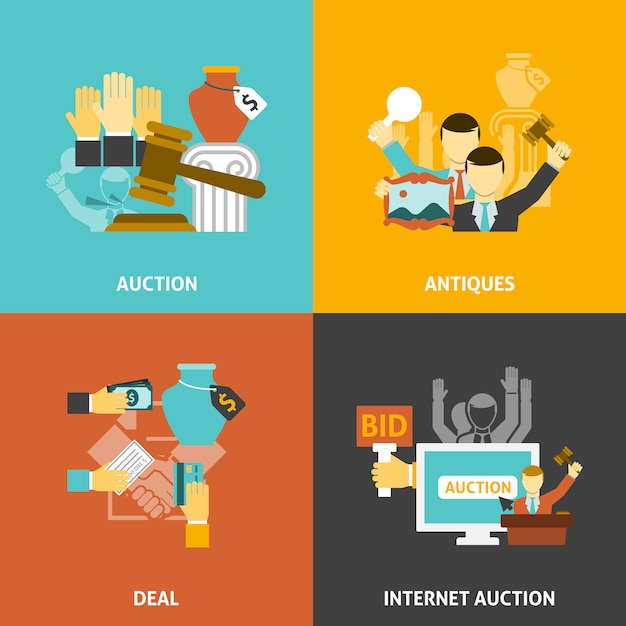 Free vector auction deal icons set