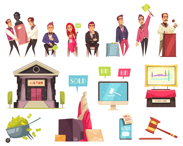 Free Vector auction flat icons collection