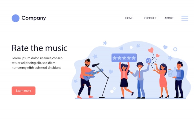 Cantante rock di valutazione del pubblico al concerto. layout del modello di sito web