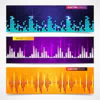 Free vector audio equalizer horizontal banners set with music party symbols flat isolated vector illustration