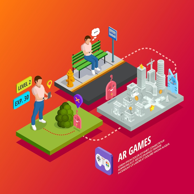 Free Vector augmented reality ar games isometric poster 