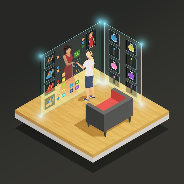 Free vector augmented reality isometric composition