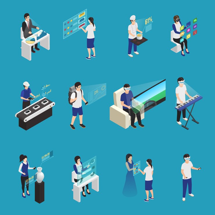 Free Vector augmented reality isometric set
