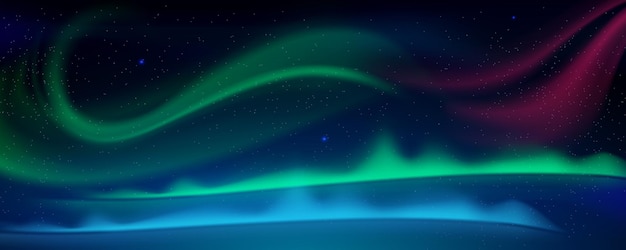冬の空のウィットの夜のベクトル漫画イラストで北極空のオーロラオーロラ...