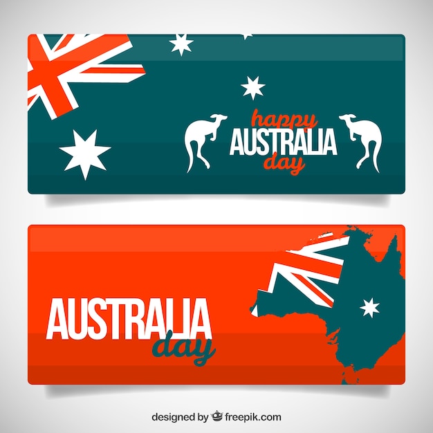 Australia day banners with flags and kangaroos