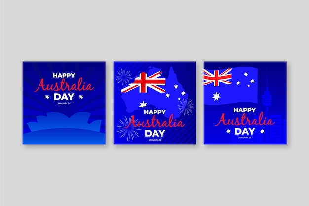 Free vector australia day celebration greeting cards