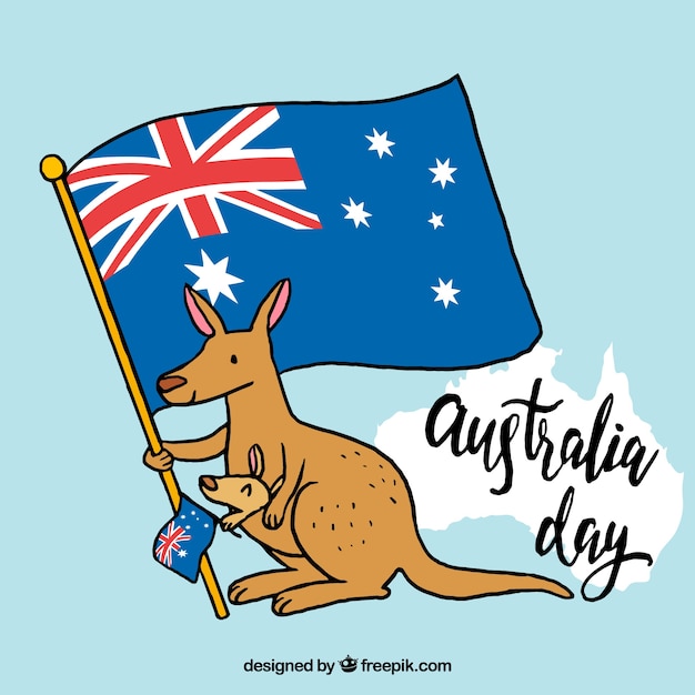 Free vector australia day design with kangaroo holding flag