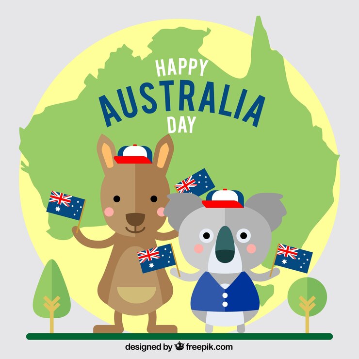 Free Vector australia day design with kangaroo and koala
