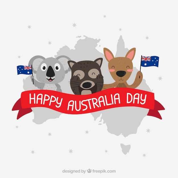 Vettore gratuito design giorno australia con koala e canguro