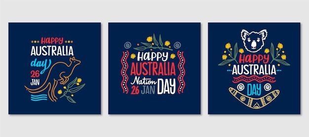 Free vector australia day greeting cards set