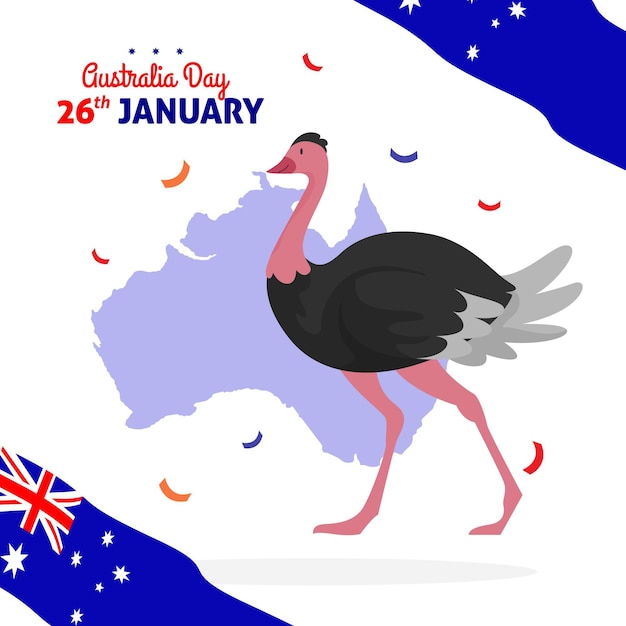 Free vector australia day with australian map with ostrich