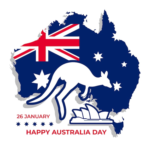 Australia day with kangaroo shape on map