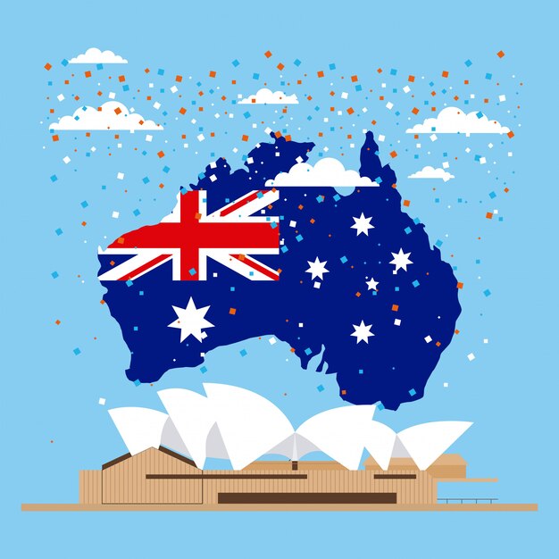 Флаг Австралии на карте, оперный театр