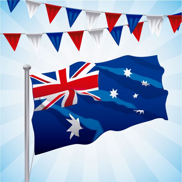 Australia flag waved on blue