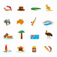 Free vector australia icons set flat