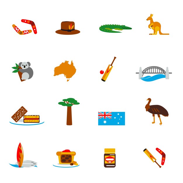 Australia icons set flat