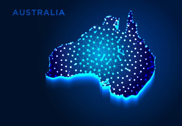 Карта Австралии в голубом силуэте Абстрактные низкополигональные конструкции из линейной и точечной каркасной векторной иллюстрации