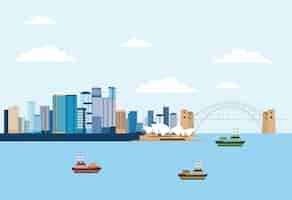 Free vector australia skyline scene near to sea