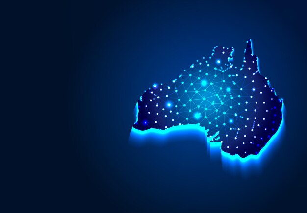 Австралийская карта Абстрактные низкополигональные конструкции из линейной и точечной каркасной векторной иллюстрации
