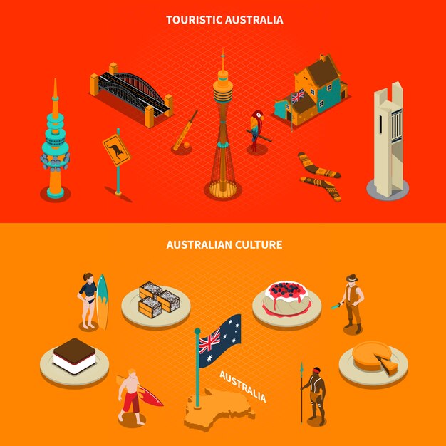 Australian Touristic Attractions Isometric elements 