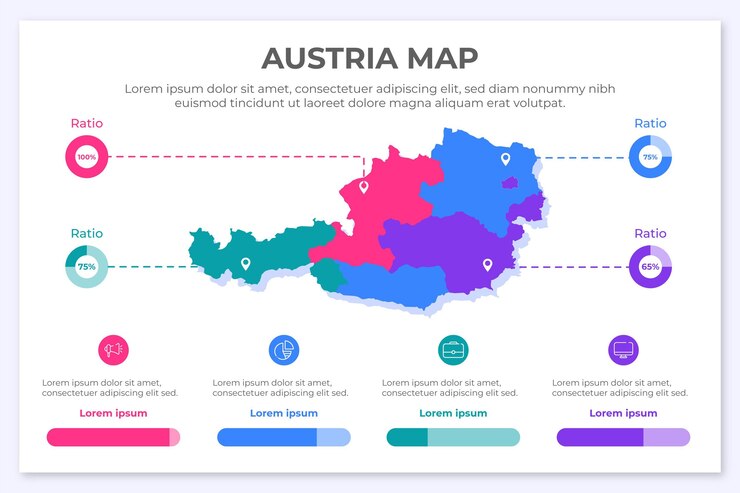 무료 Vector 평면 디자인에 오스트리아지도 infographic