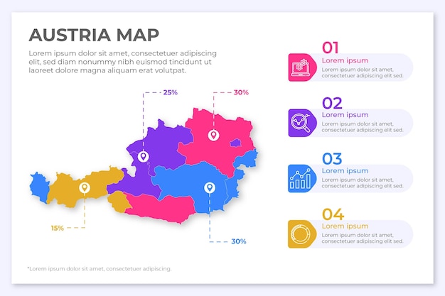 Бесплатное векторное изображение Австрия карта инфографики в плоском дизайне