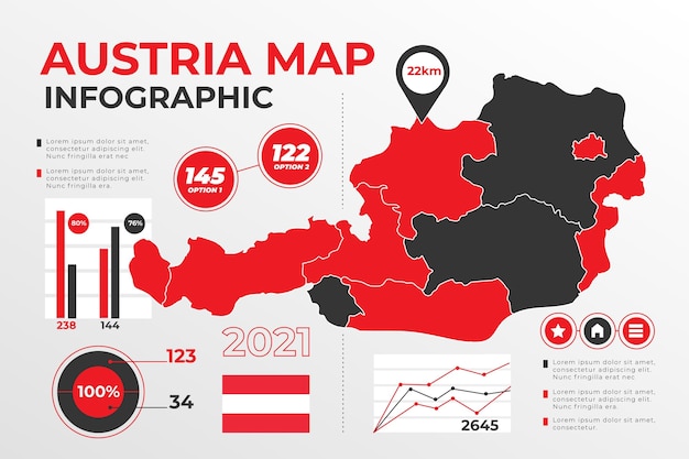 フラットなデザインのオーストリアの地図のインフォグラフィック