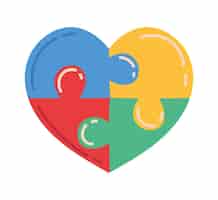 Free vector autism day awareness heart with puzzles