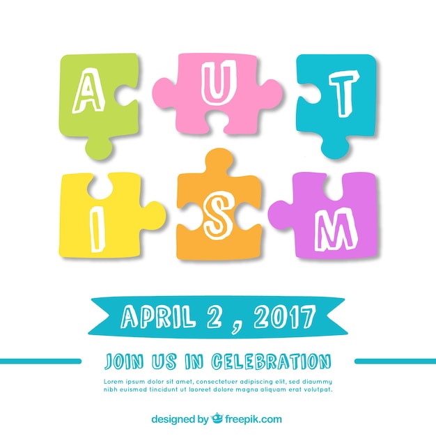 Vettore gratuito l'autismo sfondo giornata con pezzi di puzzle