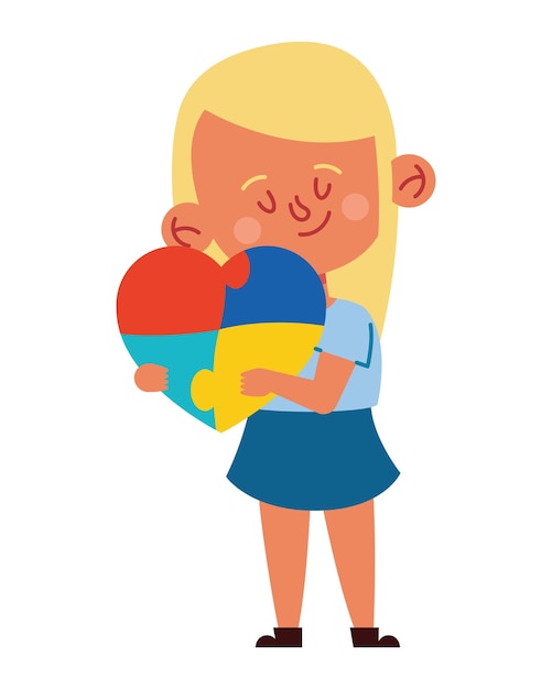 Бесплатное векторное изображение Пазл девушка с аутизмом и сердцем