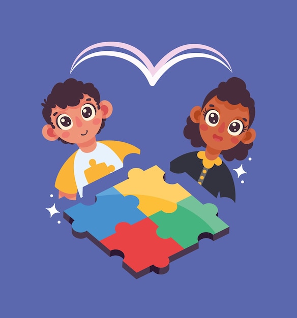 Free vector autists kids with puzzle