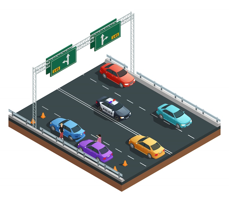 Free Vector auto accident involving two cars isometric composition on white background vector illustration