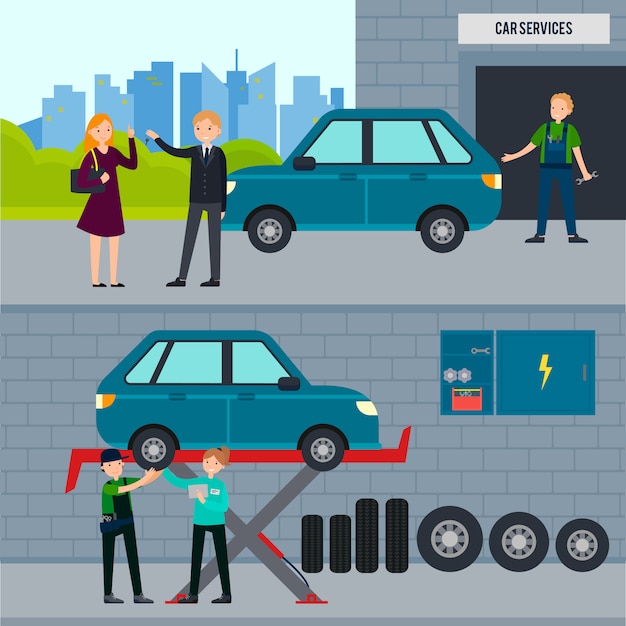 Бесплатное векторное изображение Горизонтальные баннеры для автомобилей и шин
