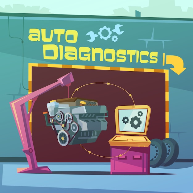 Auto diagnostics cartoon background