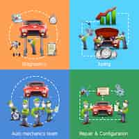 Free vector auto mechanic 4 icons square banner